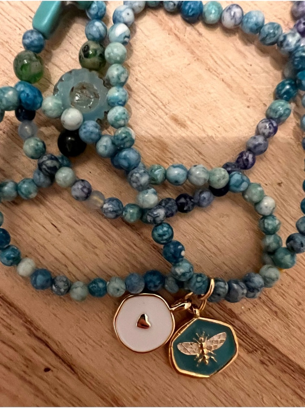 Bee/Heart Charm Turquoise Beaded Bracelets - Picture 4 of 4